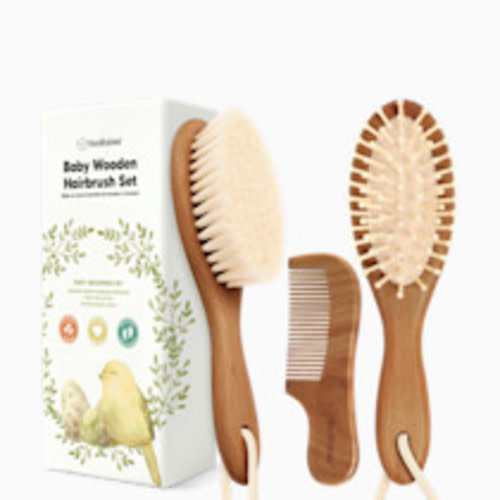KeaBabies Baby Hairbrush Set - Dark Walnut
