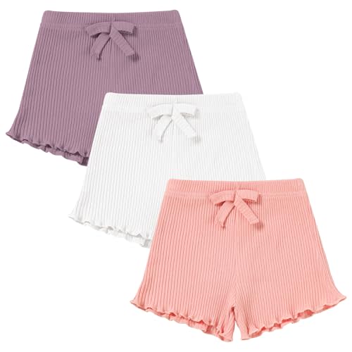 3 Pack Baby Toddler Girl Shorts Ribbed Infant Girls Solid Color Soft Elastic Bow Waist Ruffle Summer Casual Shorts