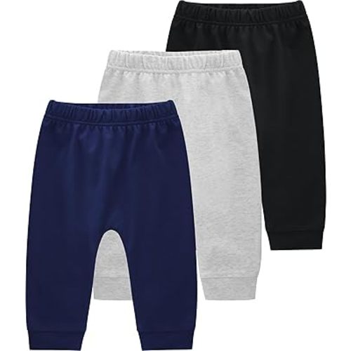 Baby Boys Cotton Pants, 3-Pack Infant Joggers, Sweatpants, Newborn to 18 Months