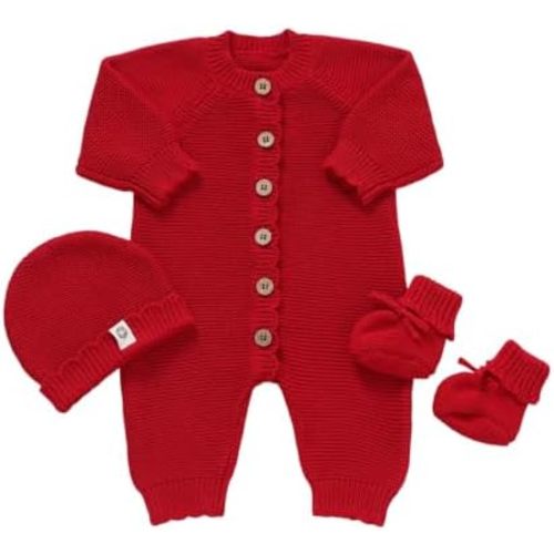 Organic Cotton Baby Sweater Knit Romper Hat Booties 3 Piece