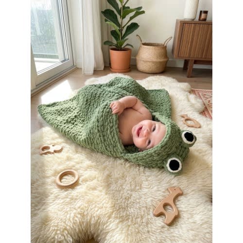 Frog Baby Blanket Hooded, Newborn Gift, Baby Boy Swaddle Green Nursery Decor Animal Hooded Towel Baby Shower Gift