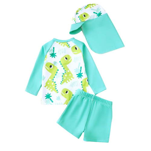 Arlun Baby Boys Swimwear Set Tropical Print Zipper Long Sleeved Tops and Shorts Separates Swim Trunks Rash Guard Hat 3 Piece Outfit for Beach Pool Toddler 2-Mint Green3 3-6 Months