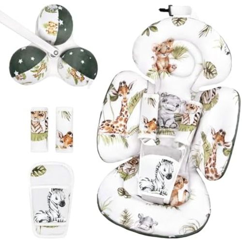 Sweetwavet Infant Insert Compatible with 4moms Mamaroo Swing and Infant Carseat, Including 3 Replacement Balls, Reversible Newborn Insert for Baby Swing, Stroller, Bouncer, Soft Fabric - Animals