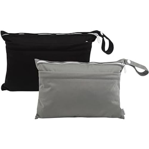 babygoal Wet Dry Bags for Baby Cloth Diapers, Washable Travel Bags, Beach, Pool, Gym Bag for Swimsuits & Wet Clothes with Two Zippered Pockets 2 Pack Small Size 2LNS01