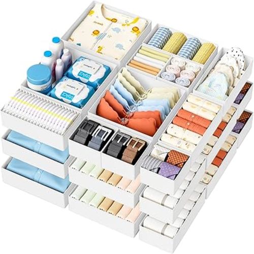 DIMJ Drawer Organizer Clothes - 20 Pack Closet Drawer Organizer Bins for Baby Clothes Storage, Fabric Dresser Organizer for Nursery Bedroom, Foldable Small Drawer Dividers for Underwear Socks
