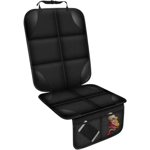 Car Seat Protector for Child Car Seat, Thick Padding Seat Protector Under Baby Car Seat, 600D Waterproof Non-Slip Fabric Car Seat Cover for Child and Pet with Pockets (Black 1 pcs)