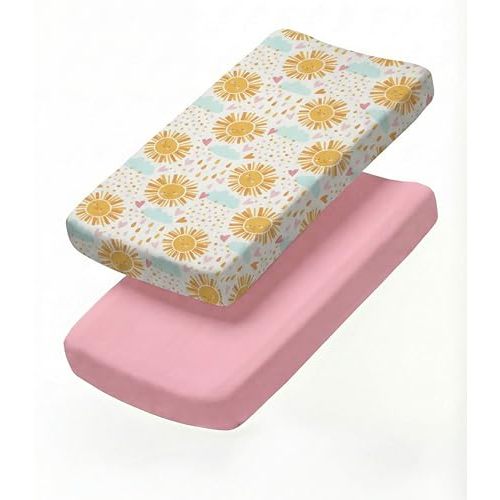Changing Pad Cover - Pack of 2 Diaper Change Sheets - 32x16in, Sunny Drop | Fits 32x16 Inch Contoured Changing Pad, Soft Diaper Change Table Covers for Baby Boys & Girls, Snug Elastic Fit, Oeko-Tex