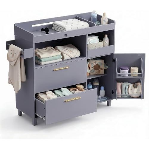 Karl home Nursery Dresser with Changing Table with 2 Drawers & Side Shelves