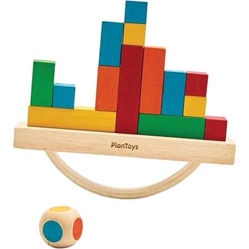 PlanToys® Balancing Cargo Game | Wooden Balance Toy for Toddlers 3Y+ | Develops Hand-Eye Coordination, Problem-Solving & Logical Thinking | Interactive Toy with 14 Blocks & Die