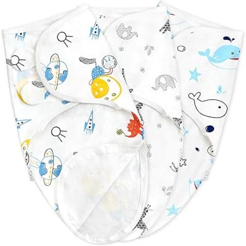 3 Pack Baby Swaddle Wrap, Cotton Newborn Swaddle with Zipper Adjustable Nursery Swaddling Blankets for 0-3 Months (Space Planet, 0-3 Months)