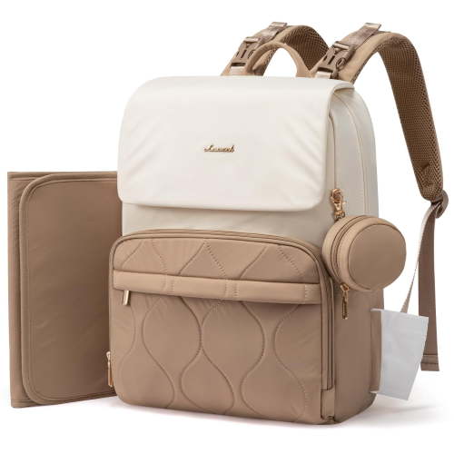 LOVEVOOK Diaper Bag Backpack, Baby Travel Bags for Boys & Girl, Toddler Waterproof Diaper Bag w/Changing Pad (Beige khaki, 15.6''-Small)