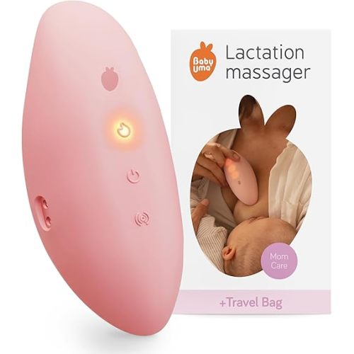 Baby Uma Lactation Massager with Heat & Vibration - Silicone Breast Massager for Breast Feeding, Clogged Ducts & Engorgement Relief, Waterproof & Rechargeable, Pumping Essentials (+ Travel Bag)