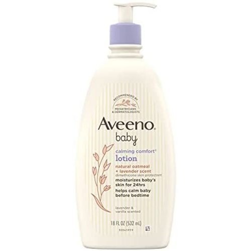 Aveeno Baby Calming Comfort Moisturizing Lotion with Relaxing Lavender & Vanilla Scents, Non-Greasy Body Lotion with Natural Oatmeal & Dimethicone, Paraben- & Phthalate-Free, 18 fl. Oz