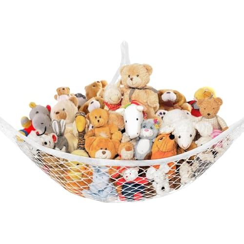 Stuffed Animal Net Hammock for Plushie Toys, Stuffed Animal Hammock Corner for Kids' Room Decor, Ideas for Organizing Stuffy Collection, 1 Pack, White
