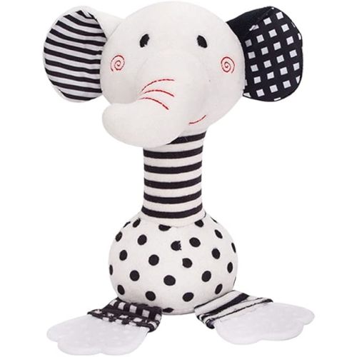 D-KINGCHY Baby Toys 0-12 Months, Black and White Newborn Toys, Soft Plush Rattle Stuffed Animal Toy with Teether and Sound, Developmental Hand Grip Toys (Elephant)
