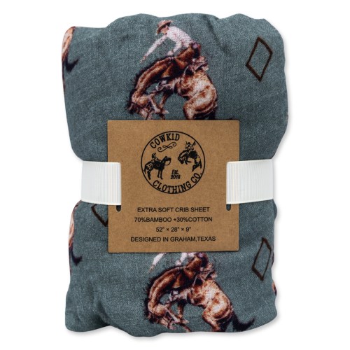 Teal Bronc Bamboo Muslin Crib Sheet – Cowkid Clothing Company
