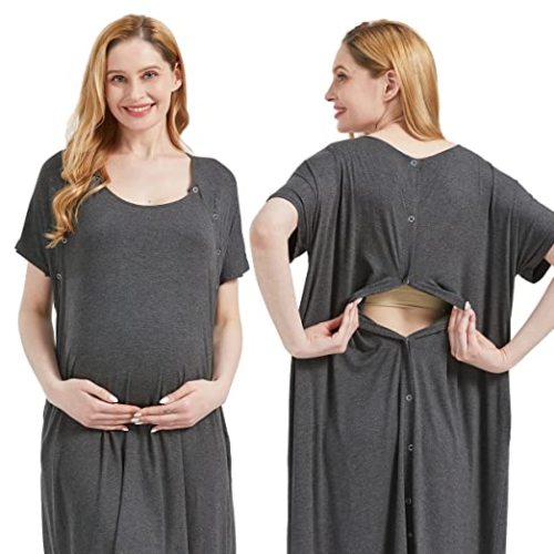 Labor and Delivery Gown by Mama & Wish - 3 in 1 Labor, Delivery and Nursing Gown for Hospital Made with Ultra-Soft Fabric for Ultimate Comfort!