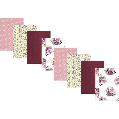 Hudson Baby Cotton Poly Flannel Burp Cloths Multipack, Blush Navy Floral 8-Pack, One Size
