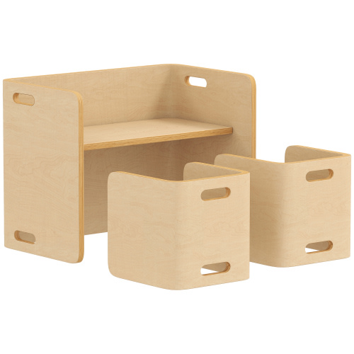 Qaba Kids Table and Chair Set, Height Adjustable Toddler Table and Chair Set for Kids Ages 3-8, Play, Learning, Natural