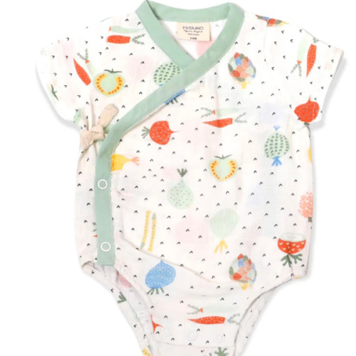 Organic Muslin Veggie Salad Short Sleeve Kimono Bodysuit for Babies