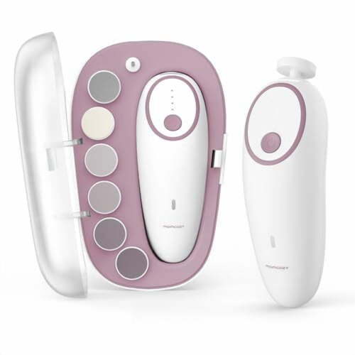 Momcozy Baby Nail File Electric, Rechargeable Baby Nail Clipper, Gentle Baby Nail Trimmer Electric with Night Light, 7 Grinding Head Replacement Pads, Pink