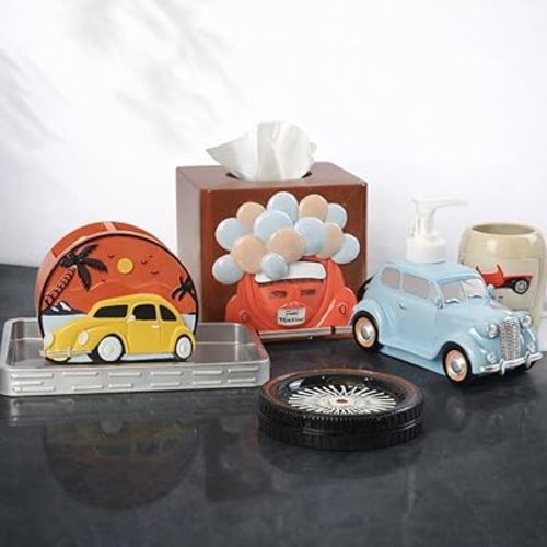 Decozen Kids Bathroom Accessories - Set of 6 Piece Bath Vanity Decor - Bathroom Soap Dish, Soap Dispenser, Toothbrush Holder, Tumbler, Tray, Tissue Box - Housewarming Gift for Home Decor