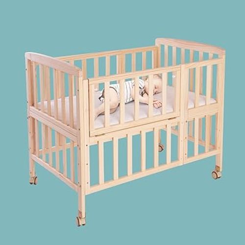 Portable Mini Baby Crib - Convertible Baby Cribs with Soft Foam Mattress(38 * 24"),3 Heights(21",16",12") Bedside Bassinet Sleeper,Bedside Crib Co Sleeper for Small Space,Unpainted