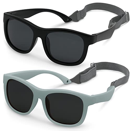 Olreco Baby Sunglasses with Strap - Polarized Flexible Toddler Sunglasses 2 Pack 0-24 Months