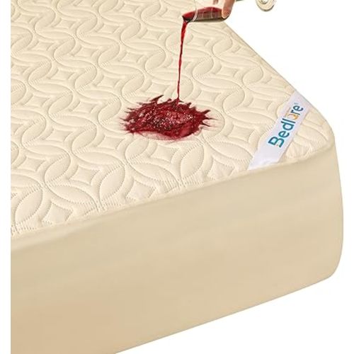 BEDLORE Waterproof Mattress Protector, Twin Size Mattress Pad with Deep Pocket 6"-15" Depth, Soft Breathable Single Bed Mattress Cover for Bedroom, Dorm Room (Beige)