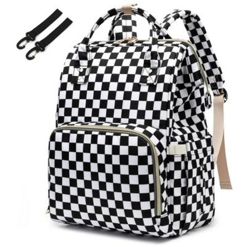 Narwey Checkered Diaper Bag Backpack for Baby Girls, Mom Waterproof Large Nappy Bags for Women