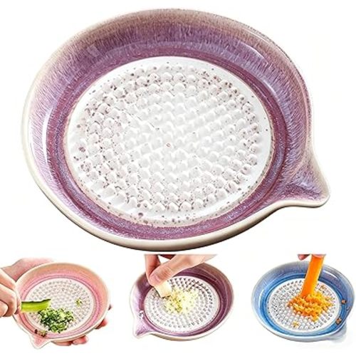 Premium Ceramic Garlic Grater Plate,Handcrafted grater plate (Purple)
