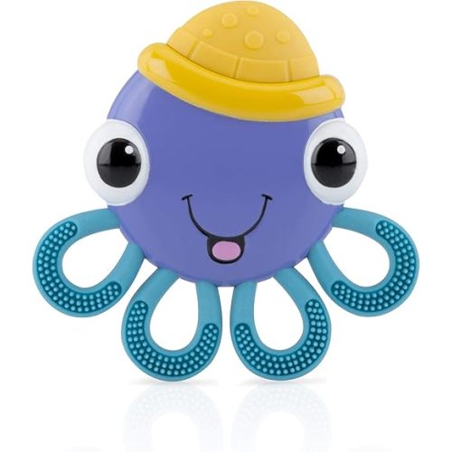 Nuby Vibe-EEZ Vibrating Teether - Battery Powered - Textured Surface and Easy to Grasp Toy for Baby Teething Relief - 3+ Months - Octopus