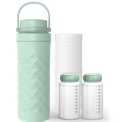 Mosthink 22oz Breast Milk Cooler Bottle, 360°Cooling Keeps Milk 24 Hours Fresh Portable Breastmilk Chiller with 2pcs Baby Storage Bottle for Travel & Outdoor Use, Breastfeeding Essentials