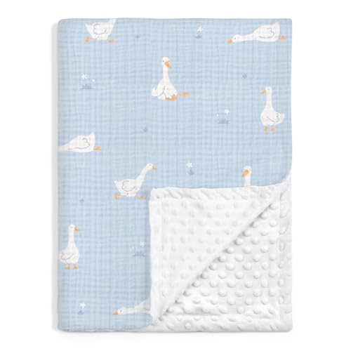 SANDJEST Little Goose Minky Muslin & Dotted Blanket 30x40 in Gift for Holiday, Gender Reveal Party, Hospital Visit, Baptism