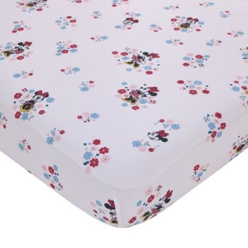 NoJo Disney Minnie Mouse - Pink, Blue and White Small Town Floral Nursery Fitted Crib Sheet