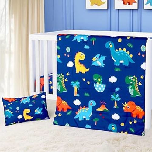 Cloele Crib Bedding Set for Boys Girls- 3 Piece Dinosaur Baby Bedding Set Soft Comforter Bed Set Includes Toddler Pillowcase Crib Sheet Baby Quilt - Nursery Bedding Set for Boys-Colorful Dinosaur