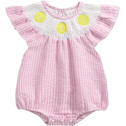 Kayotuas Newborn Baby Girls Smocked Bubble Romper Cute Embroidery Ruffle Gingham Bodysuit Dress Infant Toddler Summer Clothes