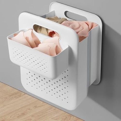 Large Collapsible Laundry Basket with Detachable Hanging Organizer, Space-Saving Wall-Mounted Hamper for Home, Dorms, RVs, Main Basket Measures 13" x 9.5" x 17.5" In