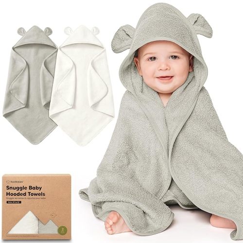 KeaBabies 2-Pack Hooded Baby Towels for Newborn - 30x30 Soft & Absorbent Viscose from Bamboo Baby Bath Towels with Hood for Infant, Toddler,Kids,Boys Girls,Newborn Bath Essentials (Sage, Petite)