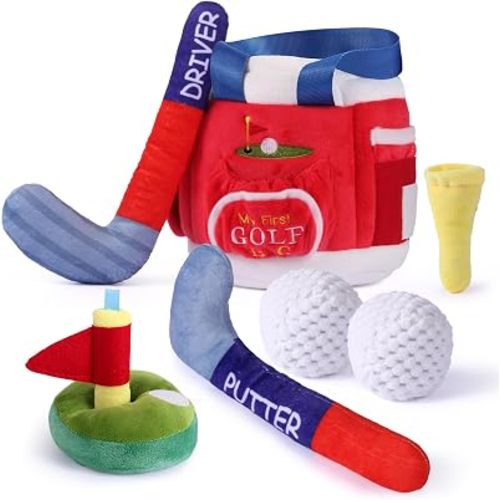 FIIOEOY My First Baby Golf Bag Plush Set, 7 Pcs Baby Golf Toy