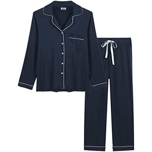 Cherrydew Women Bamboo Viscose Pajamas Super Soft Comfy Breathable Cooling Sleepwear Long Sleeve Button Down Loungewear Sets
