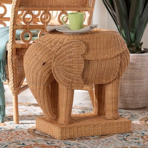 Elissa 26.8 in. Light Honey Specialty Elephant Rattan Wicker End Table