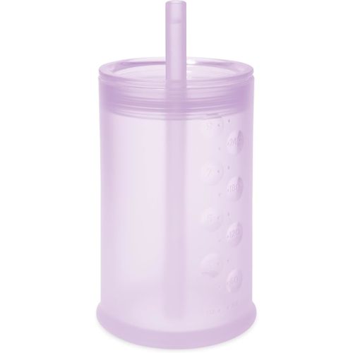 Olababy Clear View Silicone Training Cup with Straw Lid | Toddler Sippy Trainer 12mo+ | Unbreakable Water Drinking Cups for Kids 2yr+ | Baby Led Weaning & Feeding Supplies (Lilac, 9 oz)