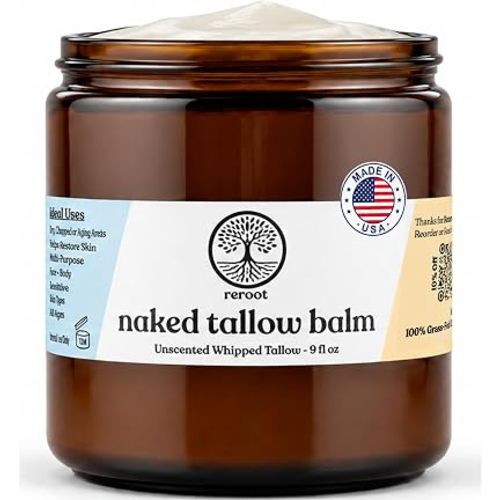 Beef Tallow for Skin - NAKED TALLOW BALM I 1 Ingredient - 100% Grass Fed Beef Tallow | Whole Body & Face | Whipped & UNSCENTED for Sensititve Dry Skin, Babies, Eczema, Psoriasis, Rosacea