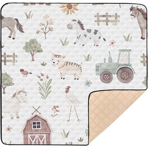 Kigai Cartoon Dragon Baby Play Mat for Floor 50'' x 50'' Soft & Anti- Slip Crawling Mat Playpen Mat Waterproof Foldable Playmat for Infants, Babies, Toddlers