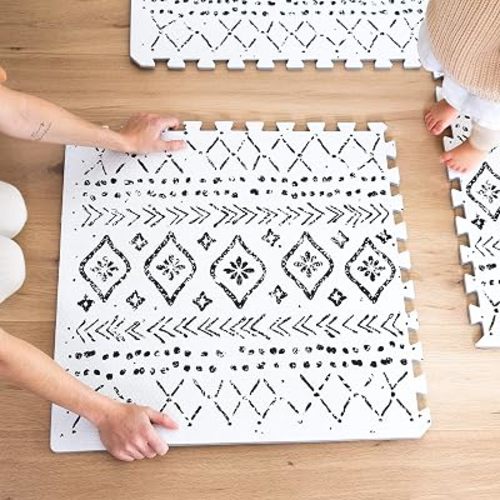 Lillefolk Baby Play Mat for Floor – 6x8ft Boho | Soft Non Toxic Premium EVA Foam Tiles for Tummy Time, Crawling & Playroom – Waterproof Interlocking Floor Mat for Babies & Toddlers (12 Tiles)