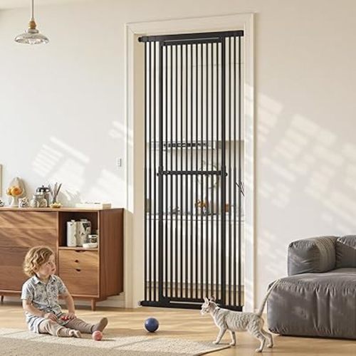 Gardner Pet 51"-87" Extra Tall Cat Gate for Doorway, Wide Adjustable 27.56"-37" Baby Gate Included 4 Extension Kits, Pressure Mounted Safety Full Door Gate for Stairs, Studio, Kitchen (White)