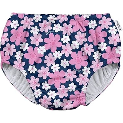 Green Sprouts Baby Girls Pull-Up Reusable and Toddler Swim Diaper, Navy Blooms, 6-12 Months US