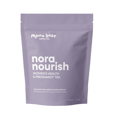 Nora Nourish Organic Pregnancy Tea – Red Raspberry Leaf Herbal Blend for Third Trimester, Postpartum & Women's Health – Caffeine-Free Loose Leaf Tea (4 oz (60 servings))