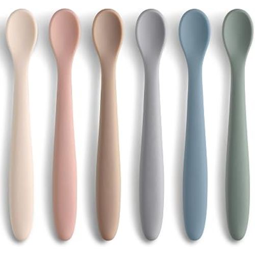 6 Piece Silicone Baby Feeding Spoons, First Stage Infant Soft-Tip Easy on Gums, Utensils Supplies, Training Spoon Self-feeding, Dishwasher & Boil-proof - Morandi